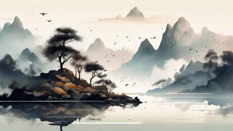 国风水彩画山水风景插画 57