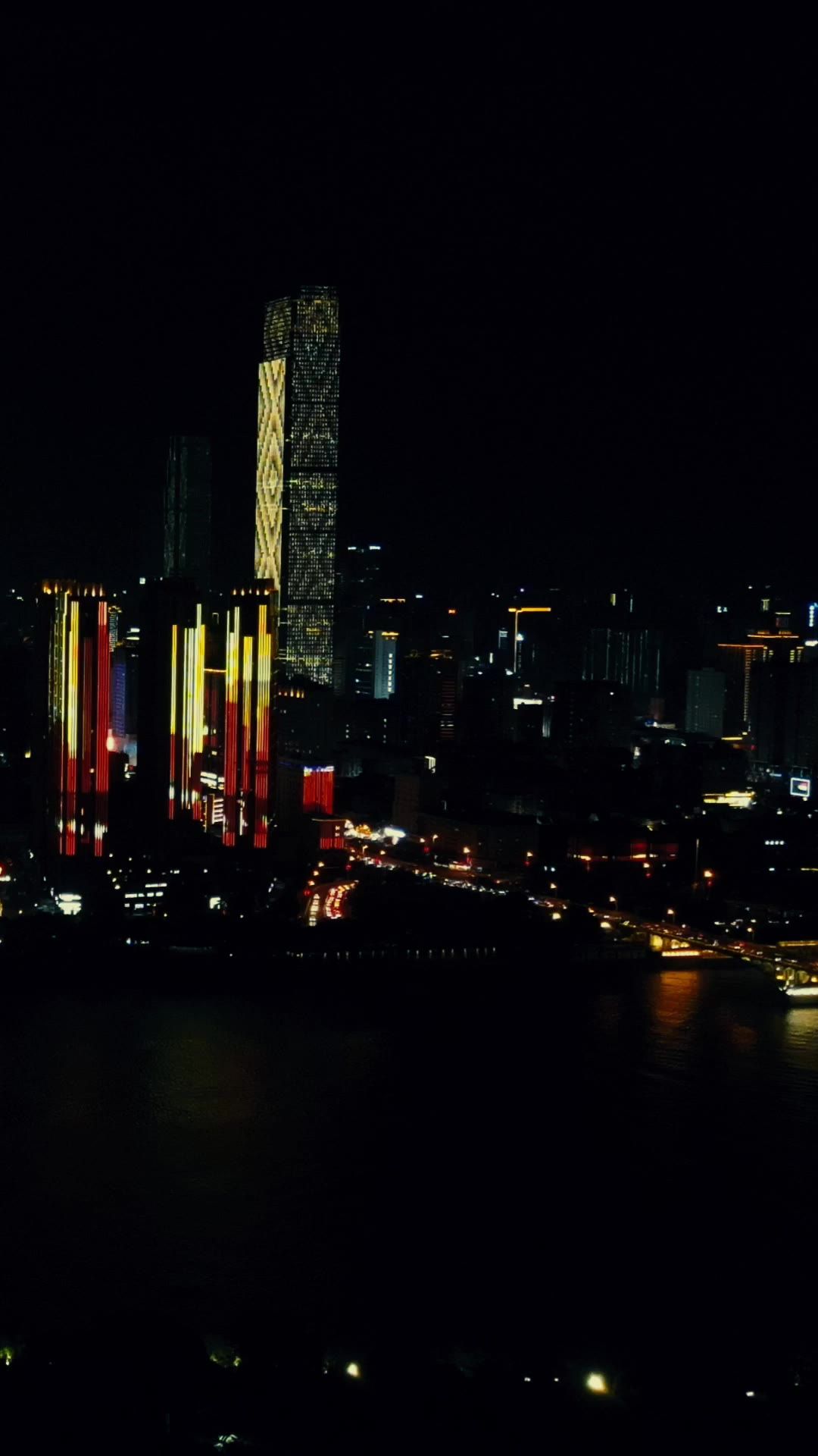 城市航拍湖南长沙城市夜景灯光竖屏9