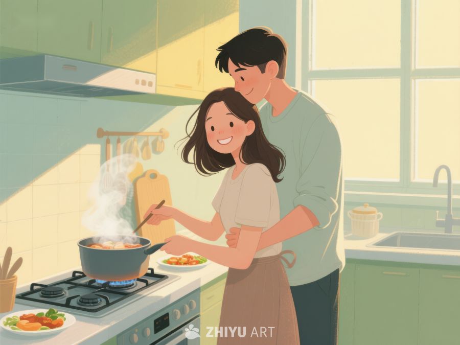 厨房温馨时刻：两人共同烹饪 25