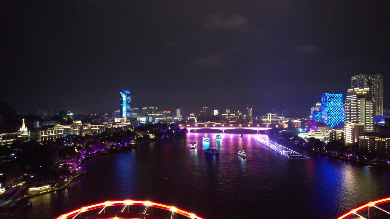 柳州夜景交桥梁航拍 