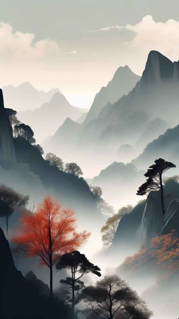 国风水彩画山水风景插画 66