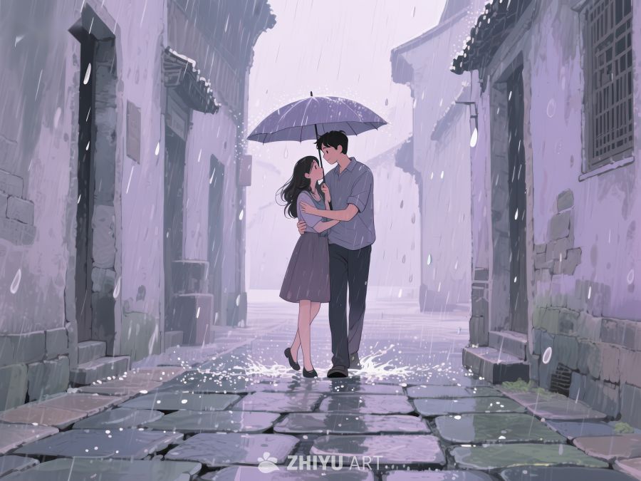 雨巷情侣温馨相拥 1047