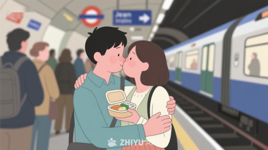地铁站台情侣温馨拥抱 109