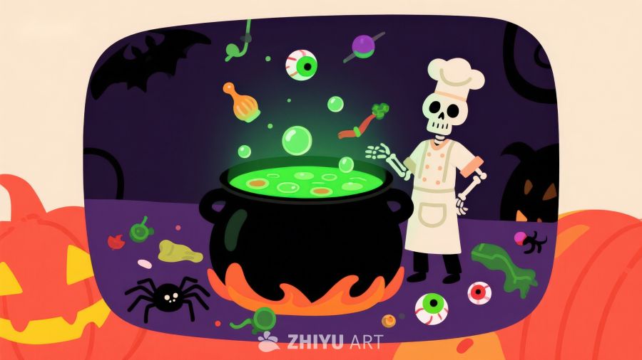 万圣节魔法锅与骷髅厨师