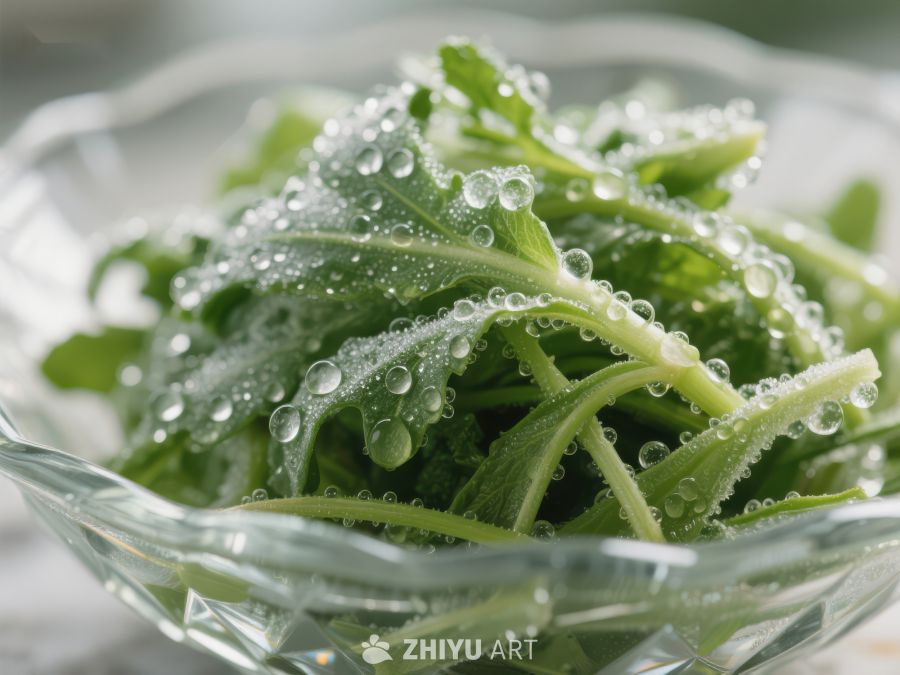 新鲜绿叶蔬菜上的水珠 1691