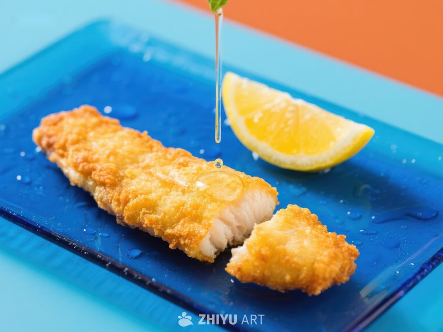 酥炸鱼柳配柠檬汁