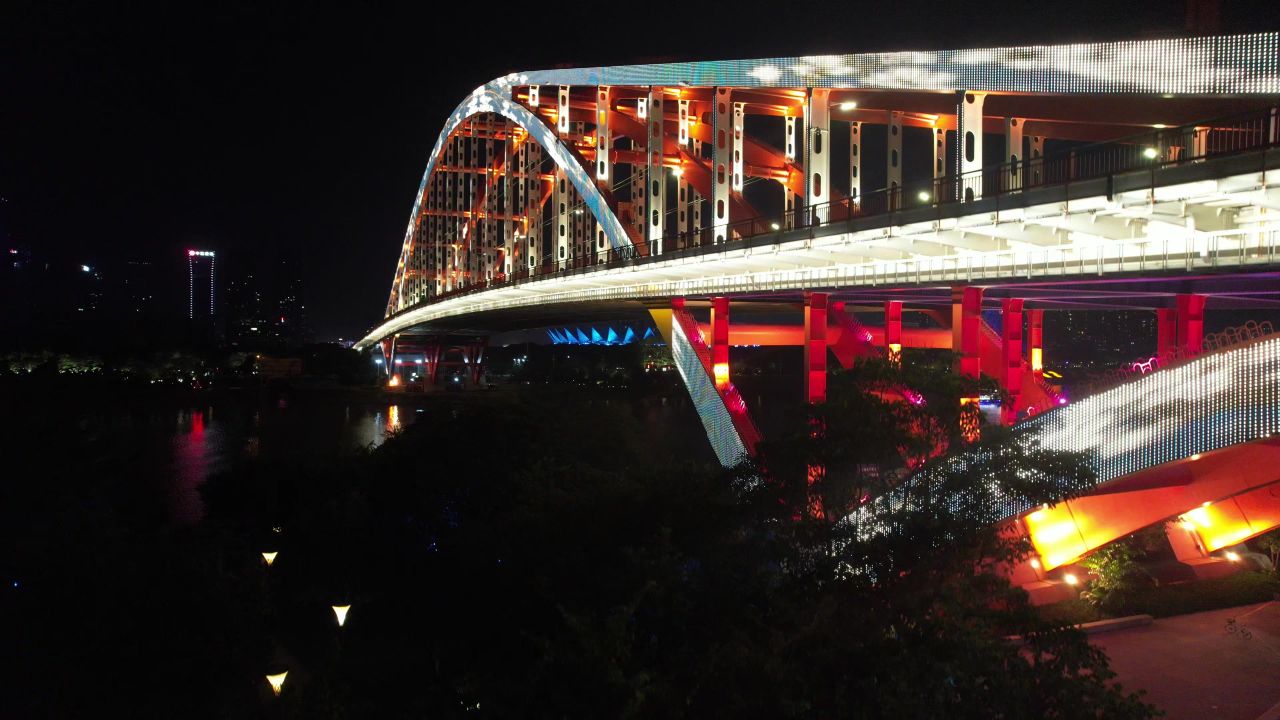 广东佛山东平大桥夜景灯光航拍