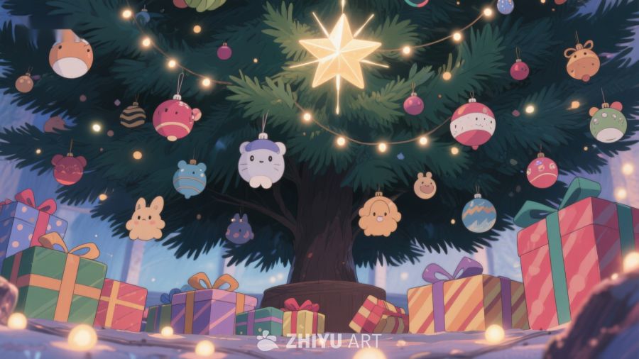 温馨圣诞树下的礼物与装饰 265