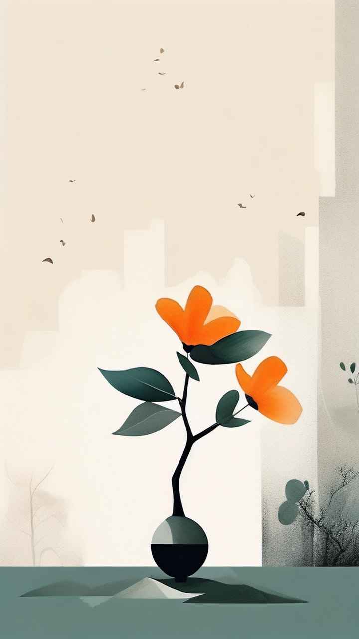极简主义元素花朵和树枝插画