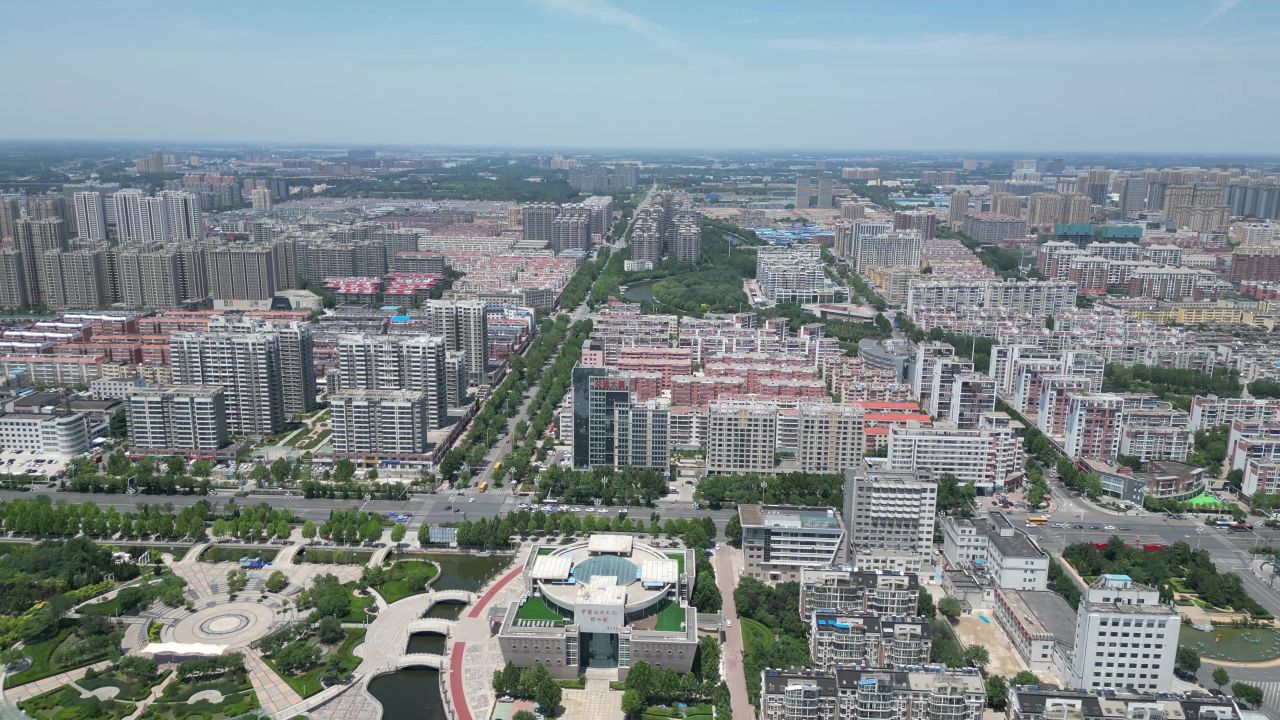 航拍山东聊城城市风光聊城建设
