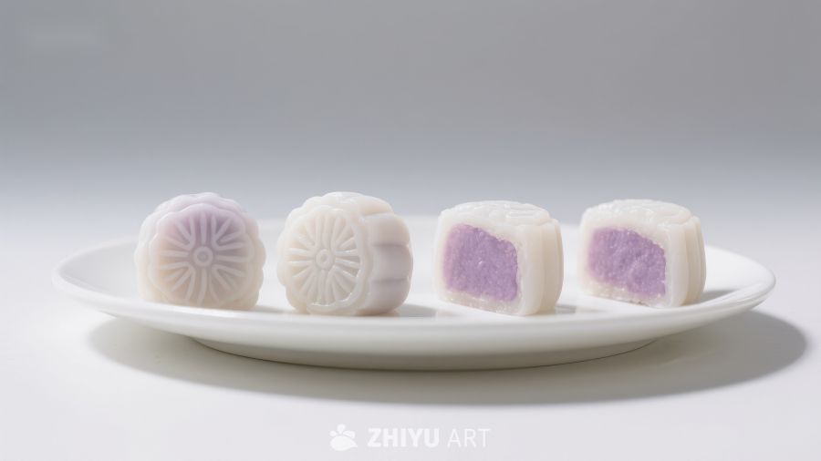 四种口味的月饼展示