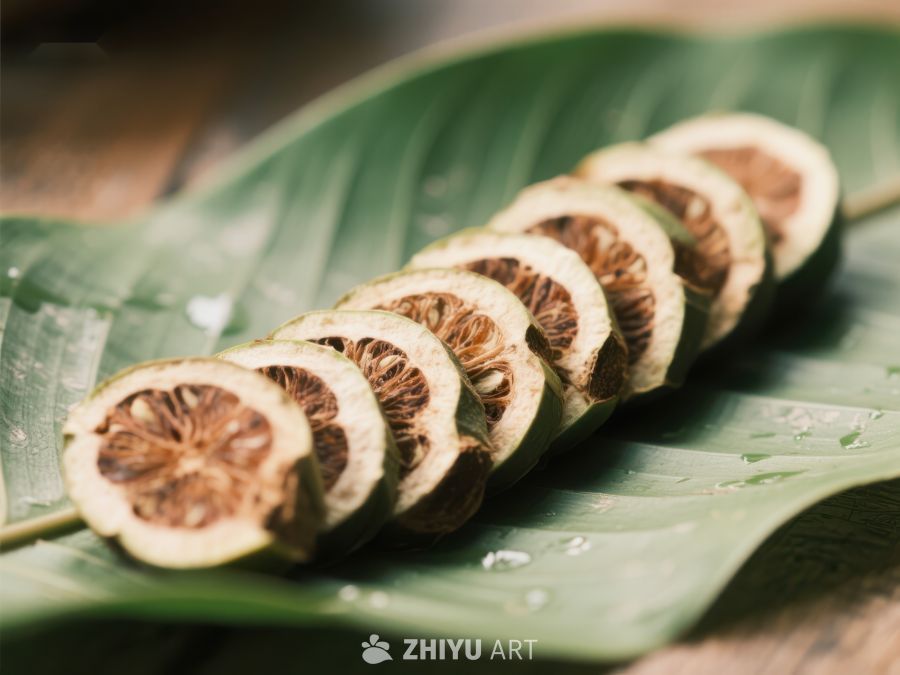 柠檬片置于绿叶之上 349