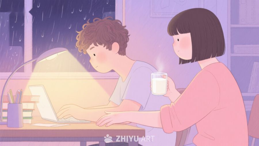 雨夜温馨陪伴，共度学习时光 621