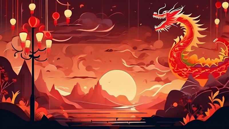 过年春节游龙灯简约插画 63