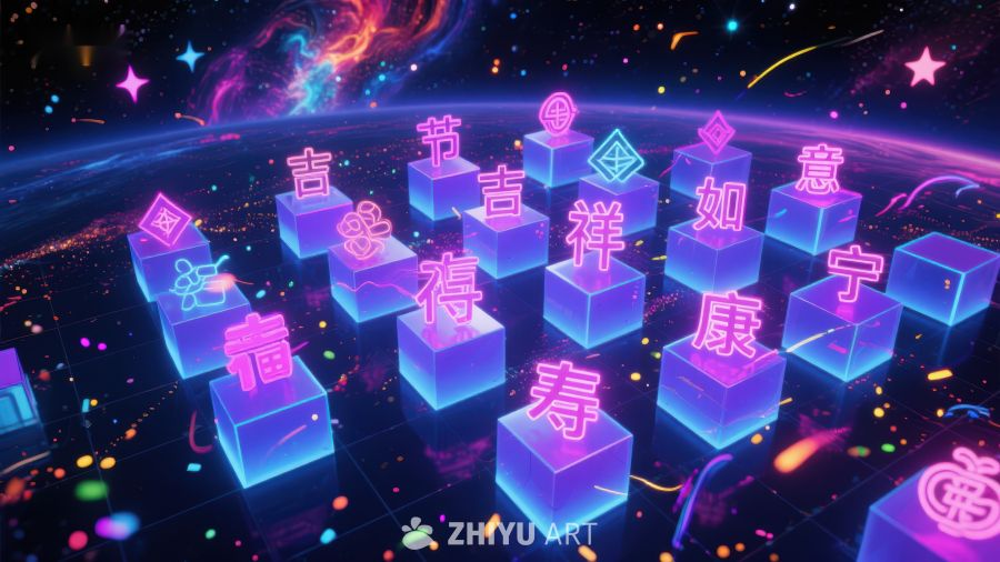 霓虹方块上的中文祝福语 347