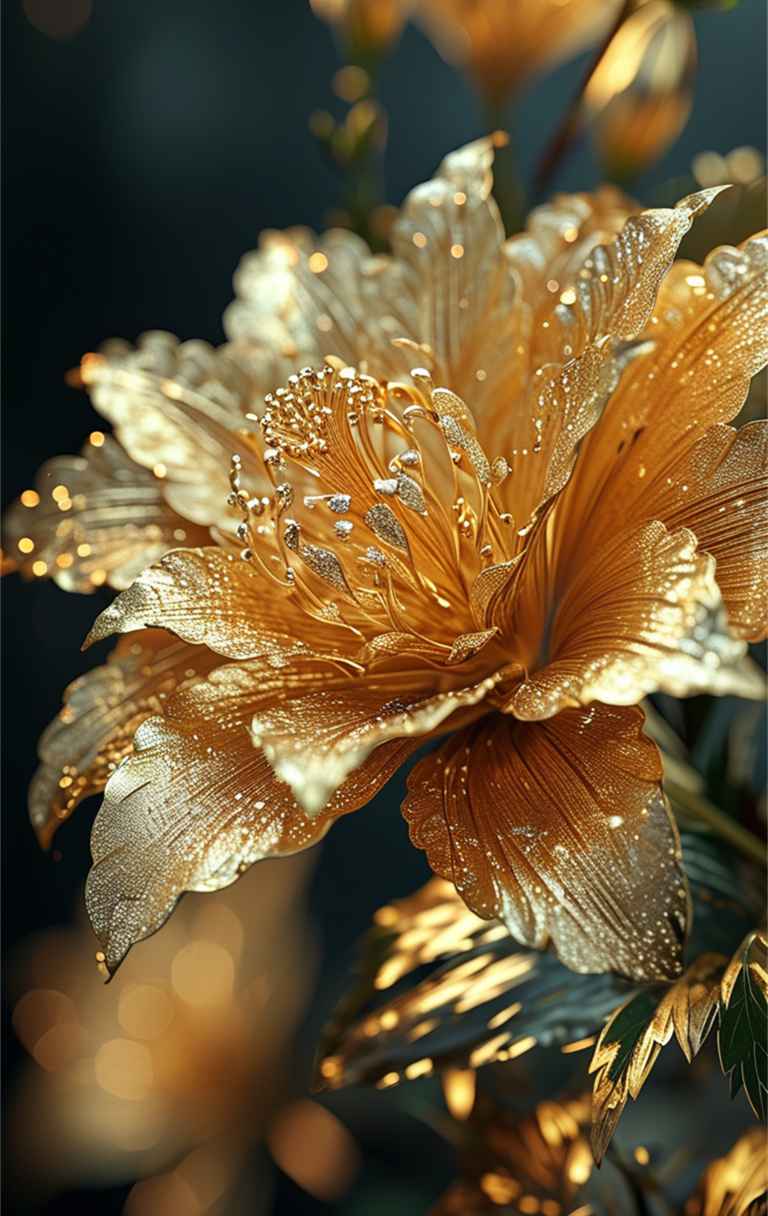 一朵金色艺术花，花瓣上有着华丽的装饰 4