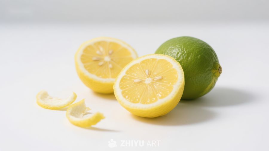新鲜柠檬与青柠的切片展示