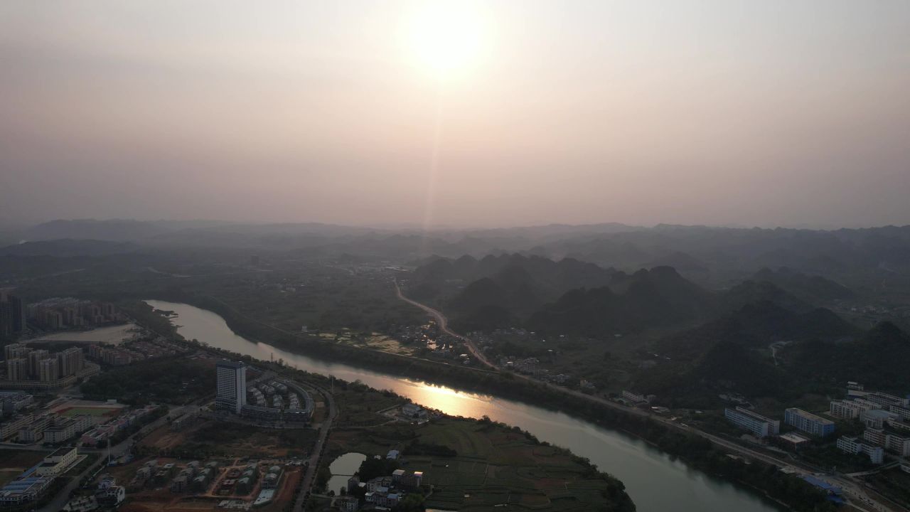 广西崇左城市全景航拍 