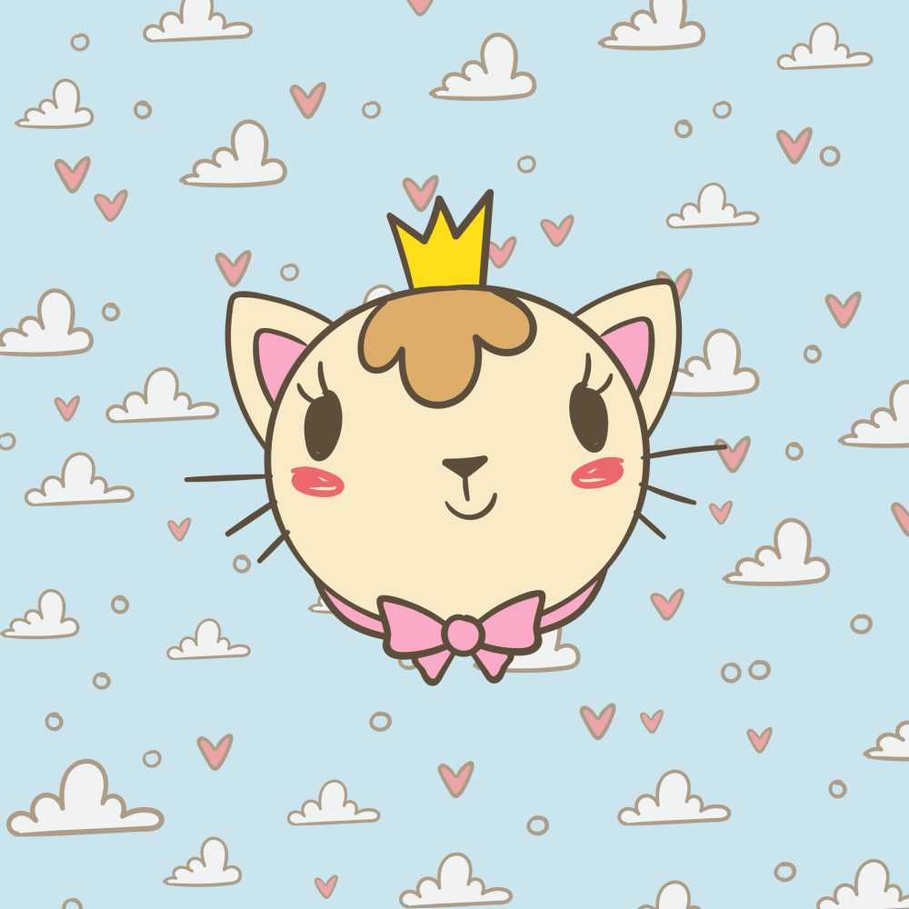 猫云心纹理小猫可爱皇冠弓卡通人物宠物天空美丽背景可爱的墙纸