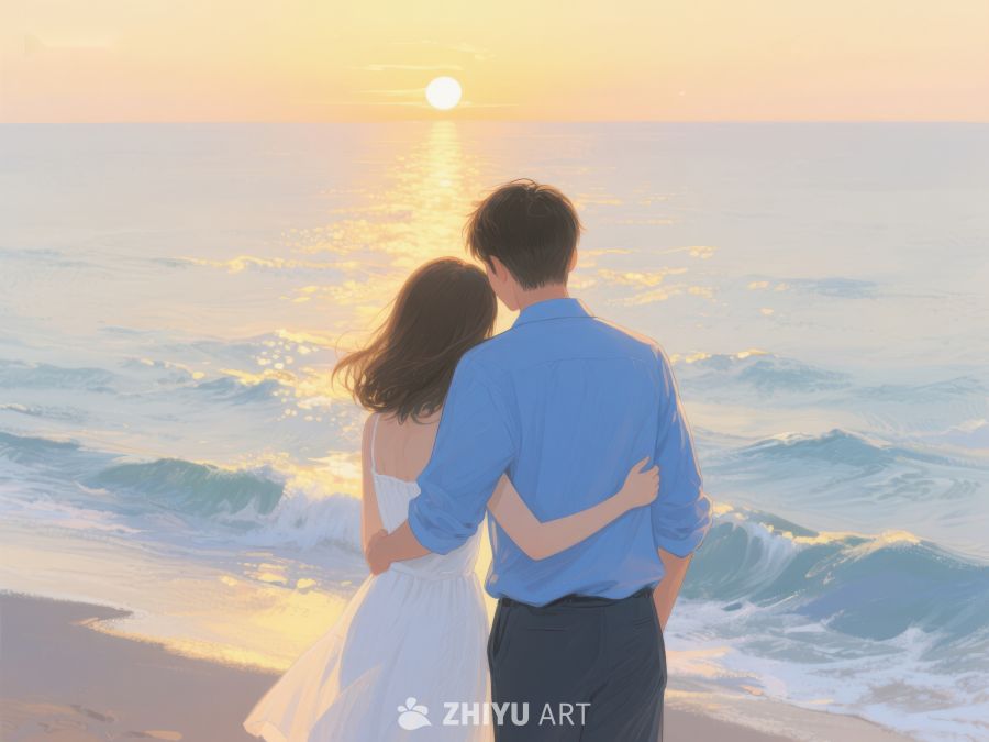 海边日落情侣相拥 244