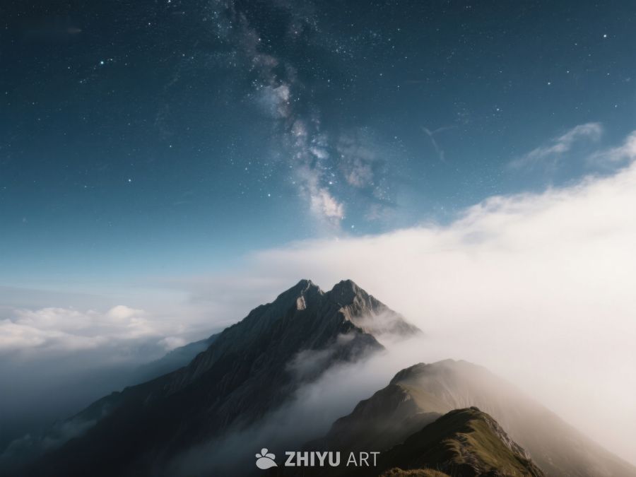 夜空下的山峰与云海 381