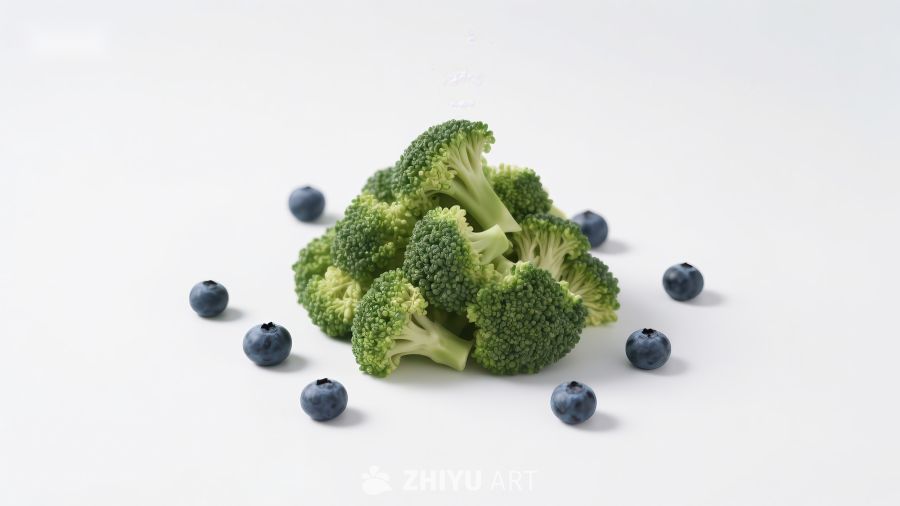 新鲜西兰花与蓝莓的组合
