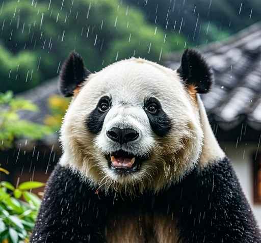 雨中的熊猫