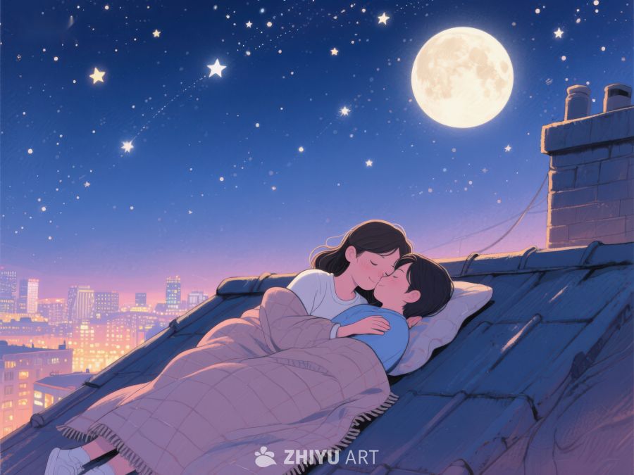 屋顶夜景下的温馨拥抱 860