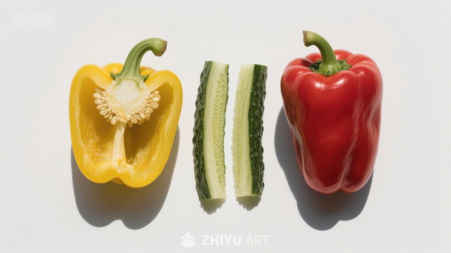 彩椒与黄瓜切片静物