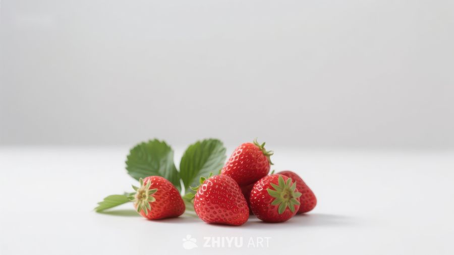 新鲜草莓静置白色背景