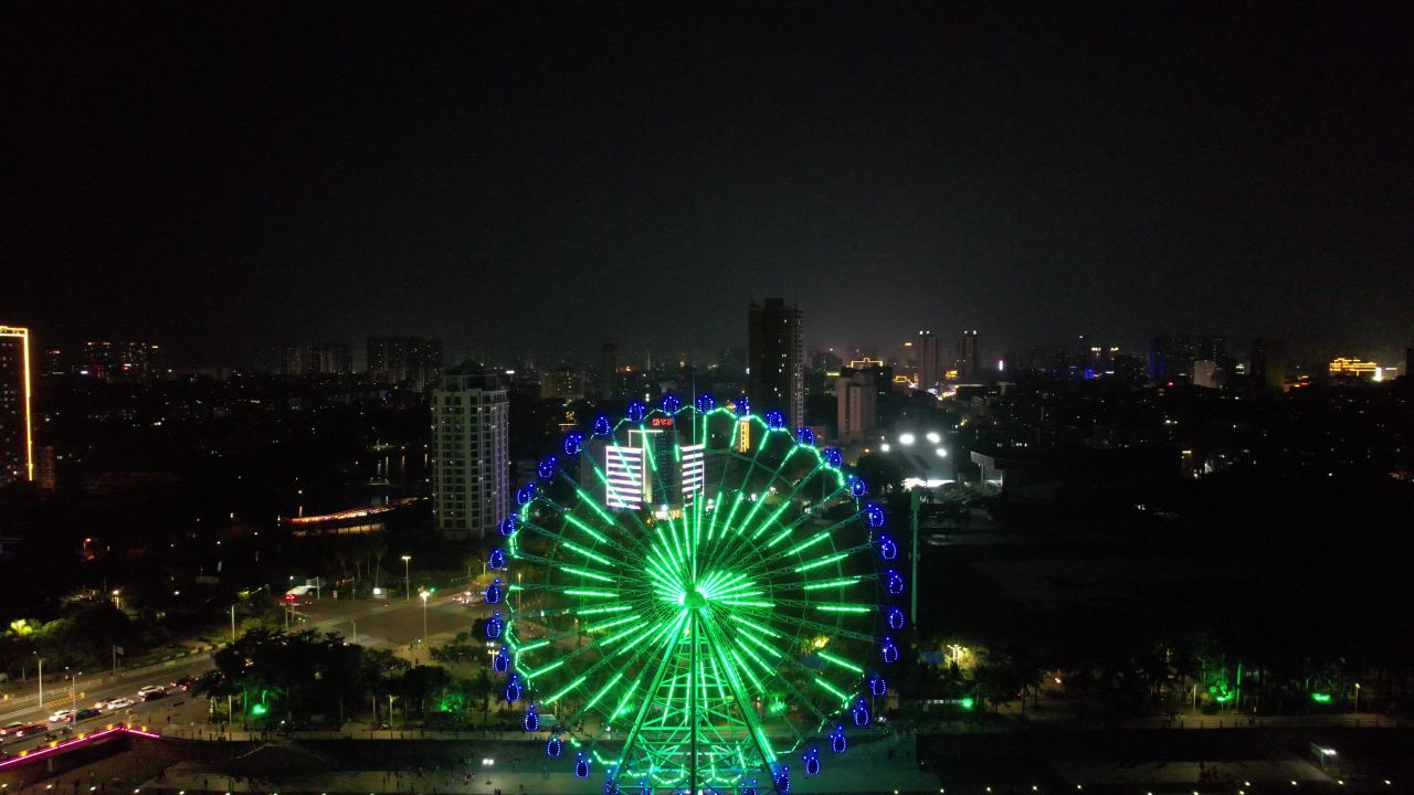 广东茂名城市夜景灯光航拍