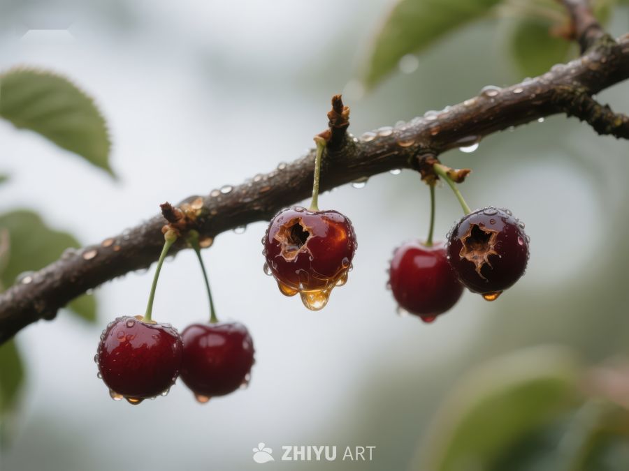 雨后樱桃枝头滴水 765