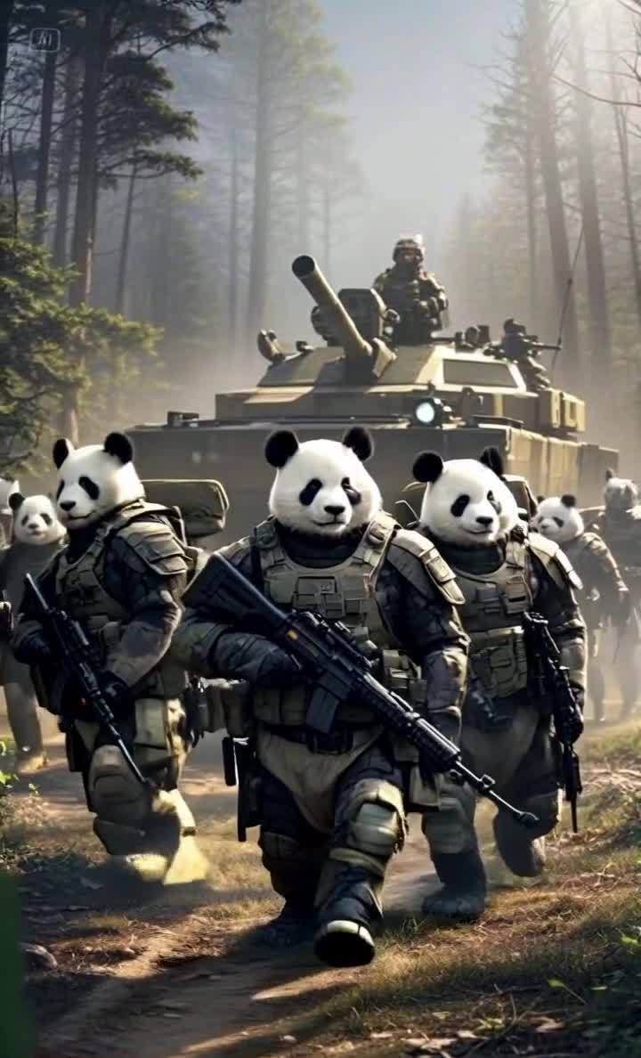 熊猫军团全副武装，坦克开道丛林行军。