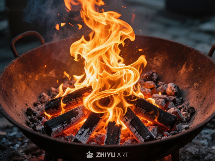 篝火在铁锅中熊熊燃烧 102