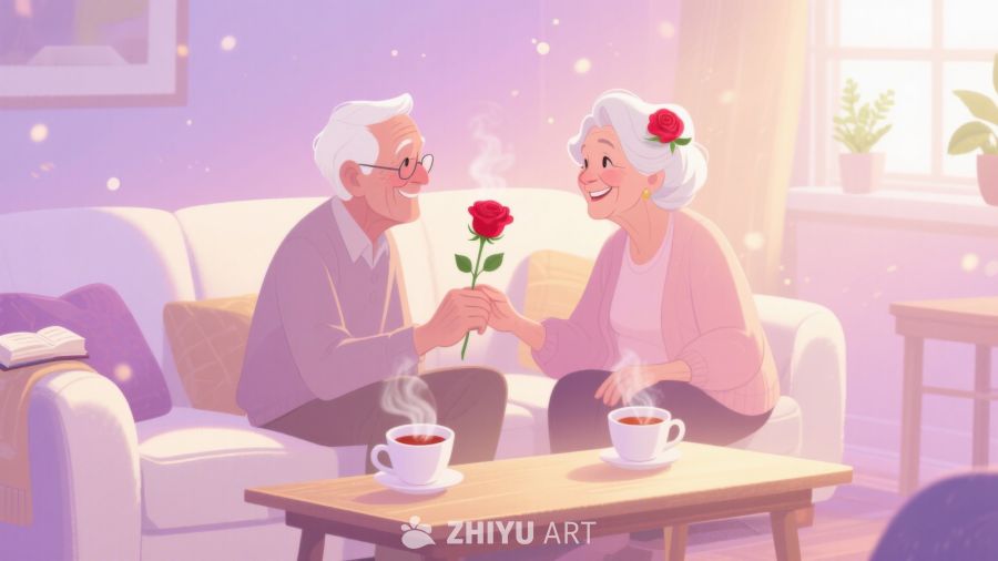 温馨时刻：老人互赠玫瑰 434