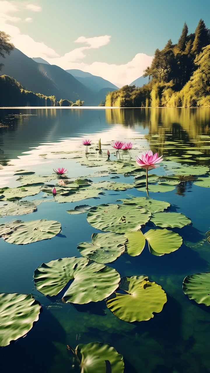 湖面上漂浮着几朵水莲 8