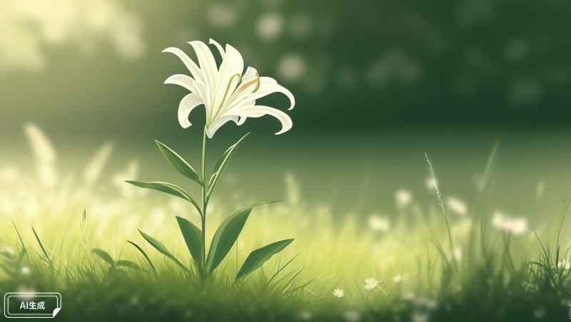一朵洁白的百合花，安静地立在草丛中 10