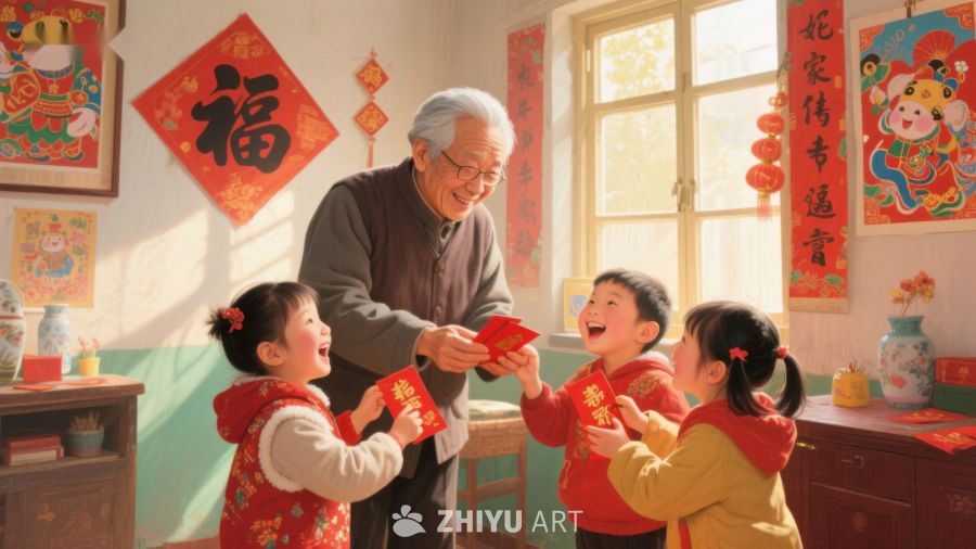 爷爷给孩子们发红包 1178