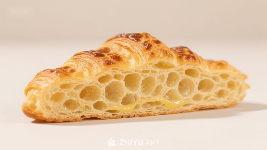 金黄酥脆的羊角面包横切面