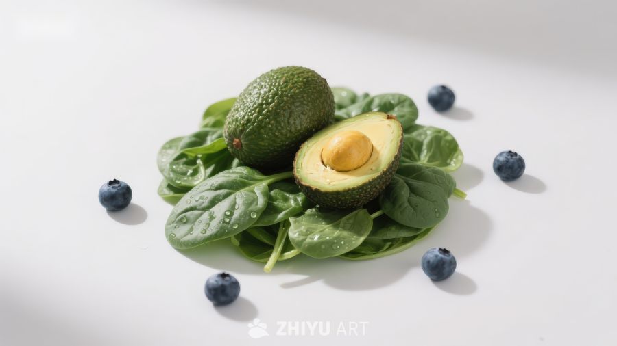 牛油果蓝莓与菠菜组合