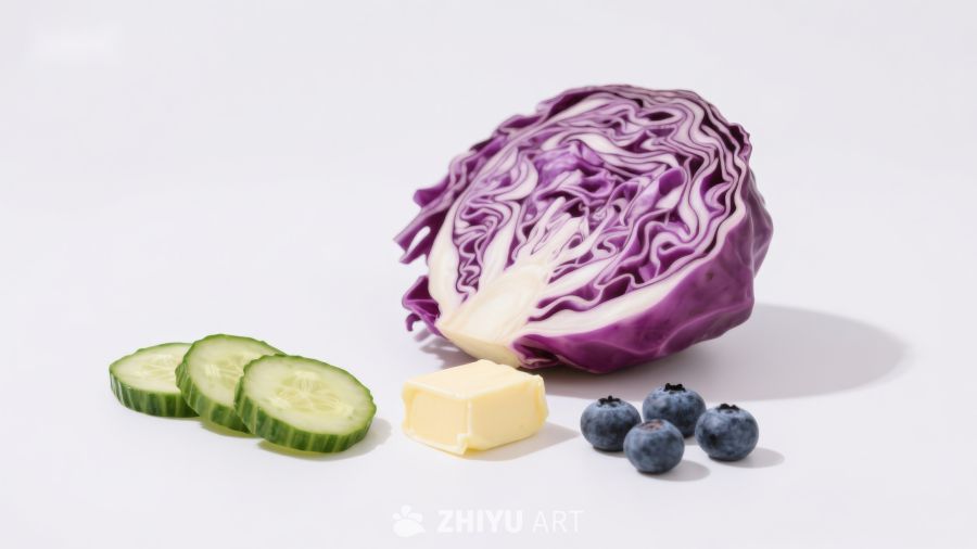 紫甘蓝与蔬菜水果组合