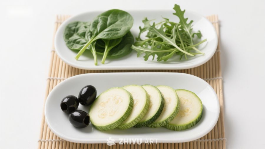 新鲜蔬菜与橄榄摆盘