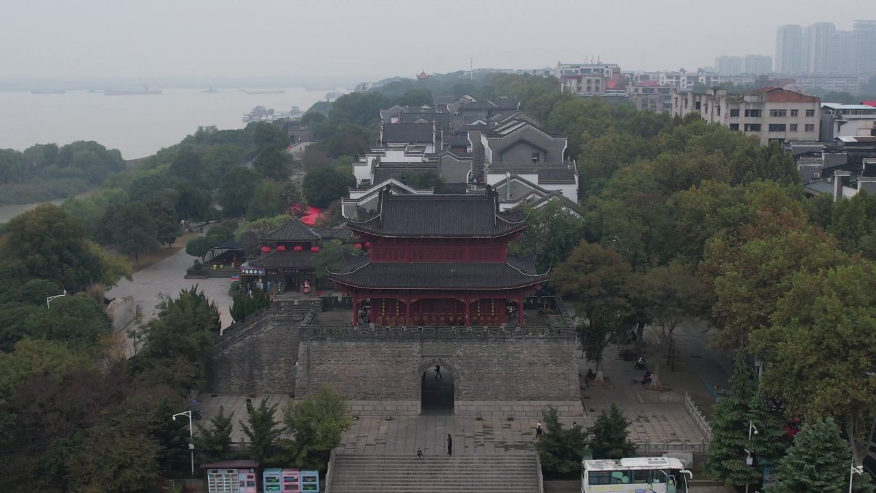 湖南岳阳巴陵广场汴河街航拍 
