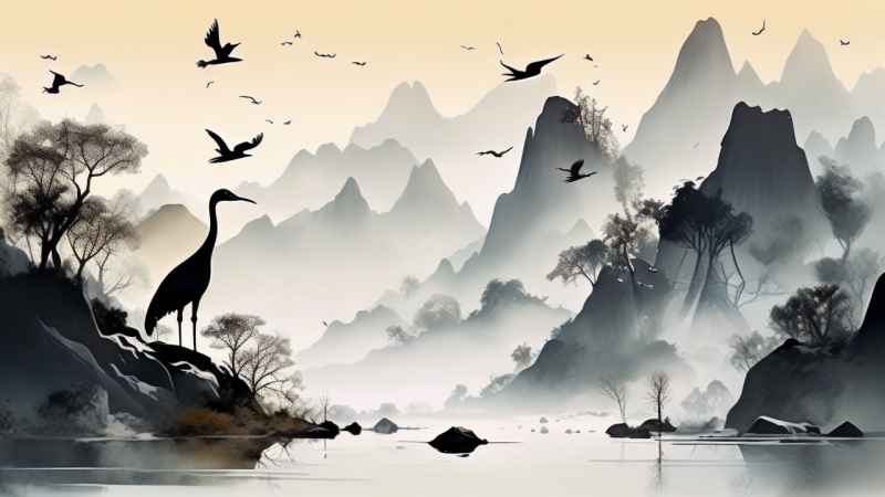 国风鹤山水风景插画 69
