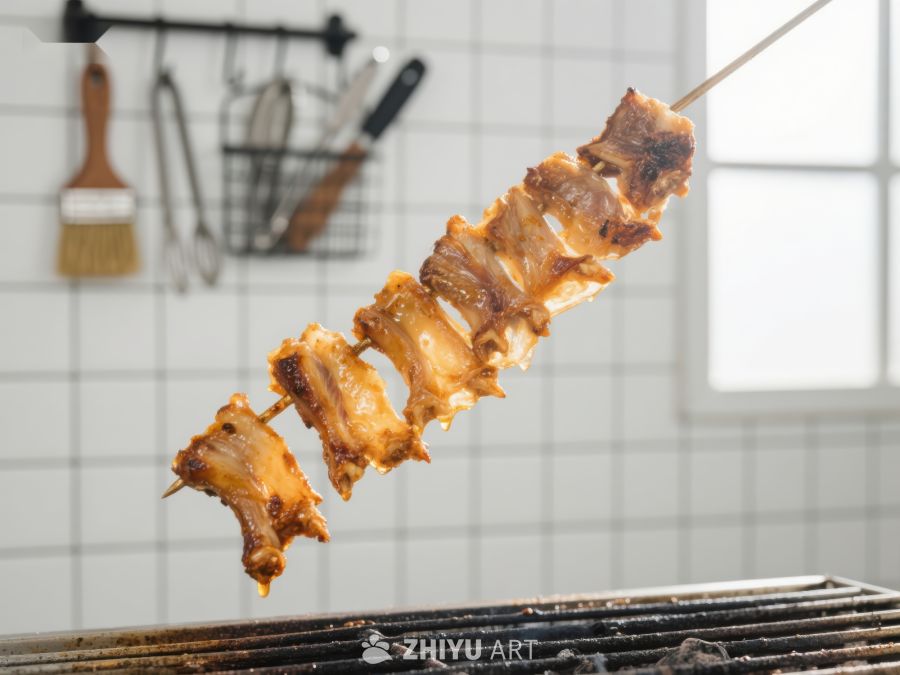 烤肉串上的美味排骨