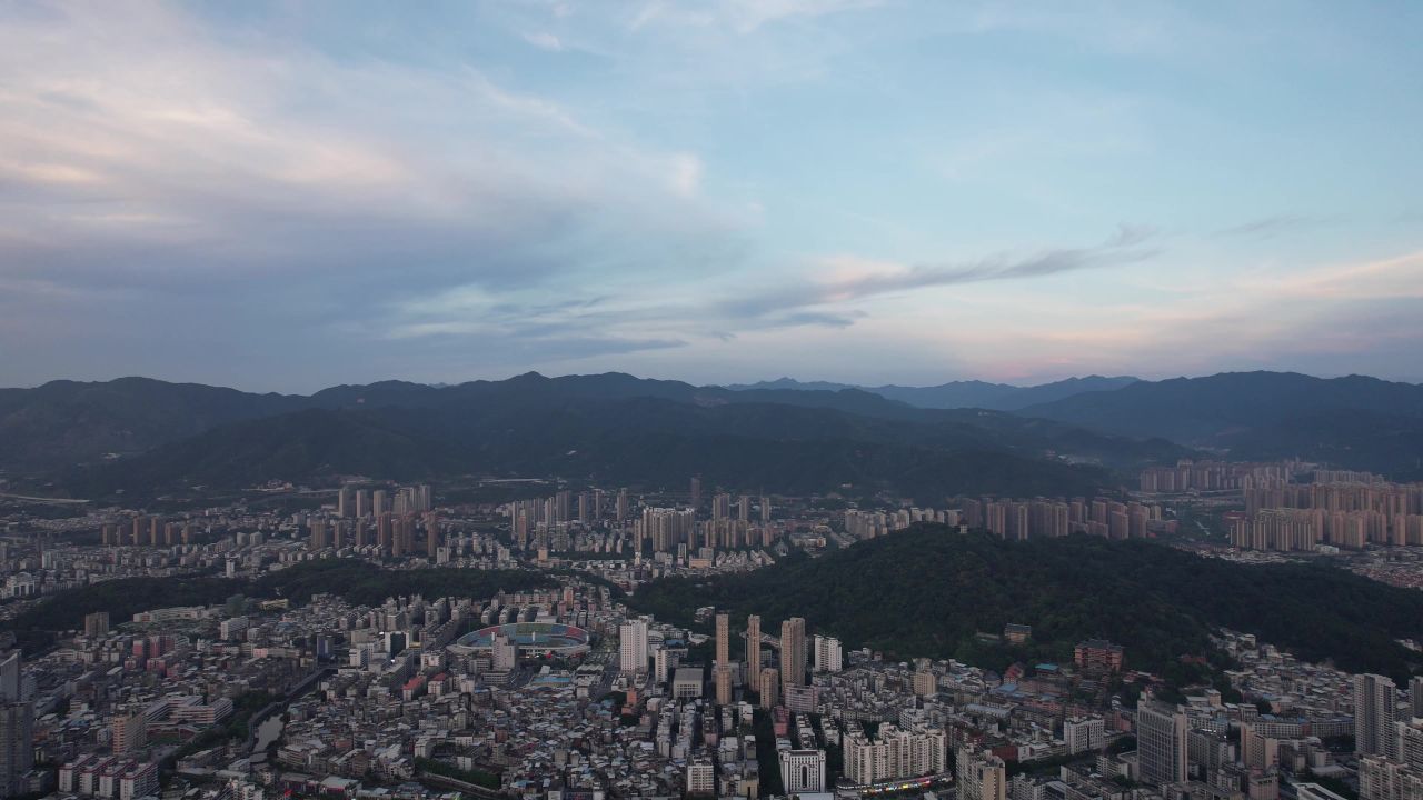 福建龙岩城市风光航拍 