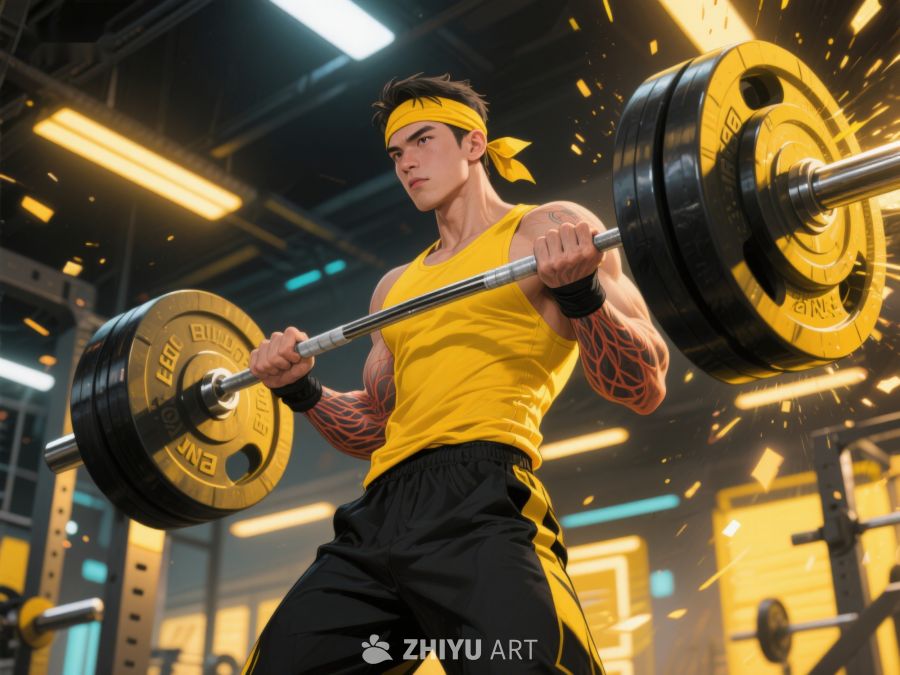 健身房内男子进行杠铃训练 121