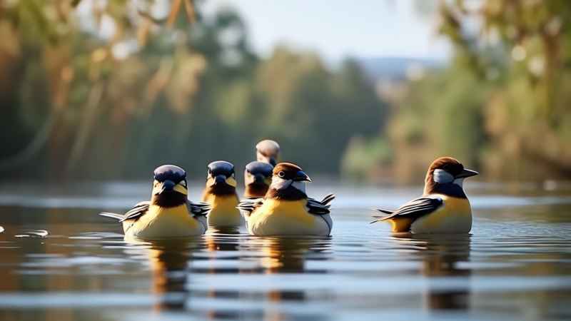 一群小鸟在湖面上嬉戏 5