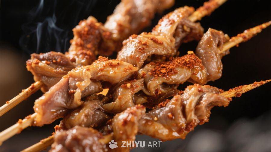香辣烤串，热气腾腾的美味