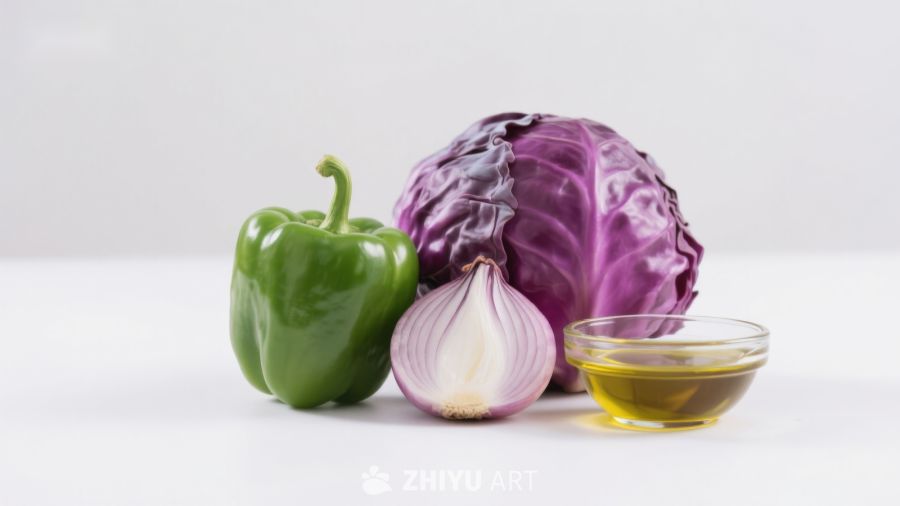 新鲜蔬菜与食用油静物